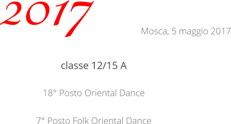 classe 12/15 A 18° Posto Oriental Dance 7° Posto Folk Oriental Dance 2017 Mosca, 5 maggio 2017