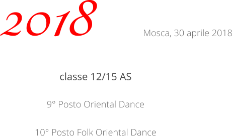 classe 12/15 AS 9° Posto Oriental Dance 10° Posto Folk Oriental Dance   2018 Mosca, 30 aprile 2018