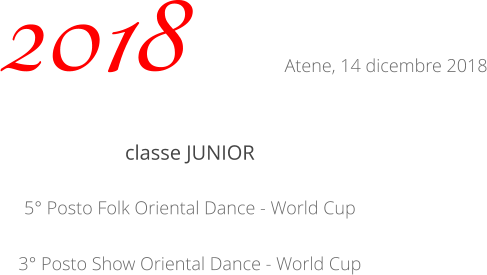 classe JUNIOR 5° Posto Folk Oriental Dance - World Cup 3° Posto Show Oriental Dance - World Cup   2018 Atene, 14 dicembre 2018