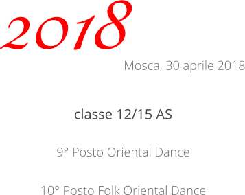 classe 12/15 AS 9° Posto Oriental Dance 10° Posto Folk Oriental Dance 2018 Mosca, 30 aprile 2018