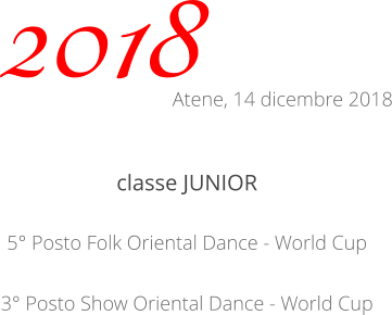 classe JUNIOR 5° Posto Folk Oriental Dance - World Cup 3° Posto Show Oriental Dance - World Cup   2018 Atene, 14 dicembre 2018